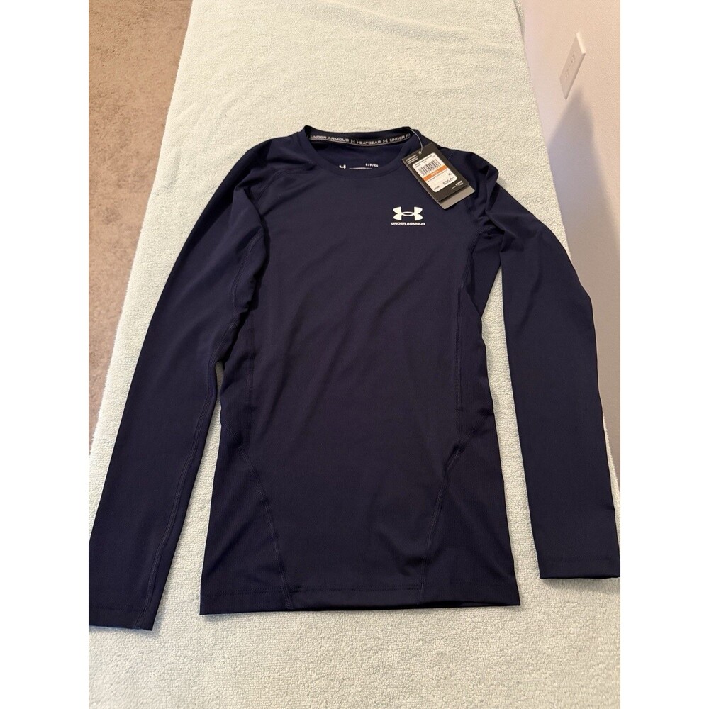 Under Armour HeatGear Compression Shirt Mens Small Navy Long Sleeve Athletic NWT